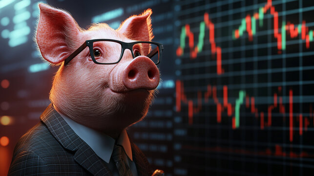 Pig in Suit Analyzing Stock Market Charts Financial Investment Business Concept - Powered by Adobe