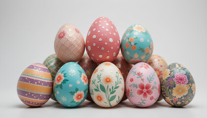 Obraz premium Colorful Easter Eggs Decorated With Floral Patterns in a Festive Arrangement