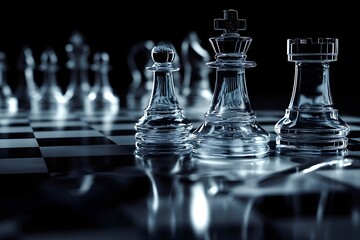 A close-up view of a chessboard, with clear strategic positioning, creating a focused game atmosphere