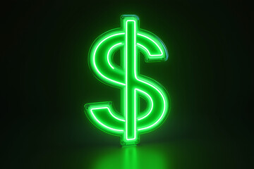 Obraz premium Glowing green neon sign of a dollar symbol, isolated on a black background