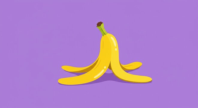 Vibrant banana peel illustration on purple background