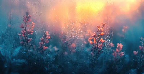 Enchanted Sunset: A Serene Meadow of Dew-Kissed Blooms