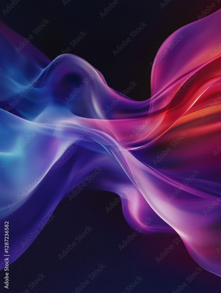 Poster Colorful abstract waves with smooth gradients and dynamic flow showcasing vibrant hues in a dark background. Generative AI