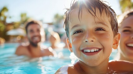 Family fun by the pool in a sunlit vacation villa oasis