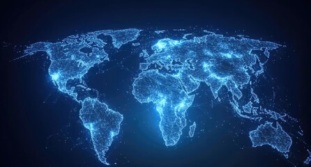 Global Network World Map, digital, glowing, bright, interconnected