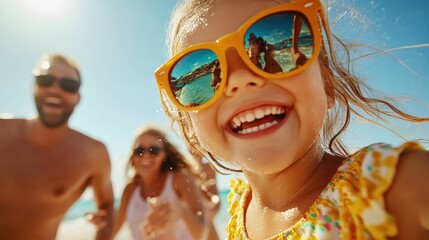 Young girl enjoys a sunny day splashing with friends in the ocean