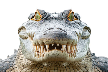 Obraz premium Close up of reptile with a transparent background, showcasing details such as scales and eyes. The animal is centered with sharp focus