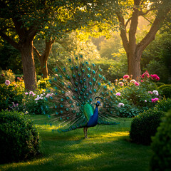 Obraz premium Peacock in a lush garden
