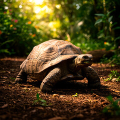 Obraz premium Tortoise in dense tropical forest