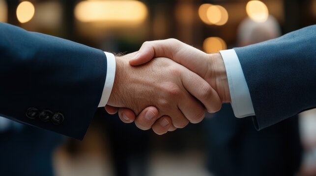 Networking professionals engage in handshake at a business event