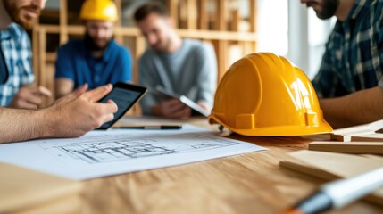 Collaborative design session in a modern office with architects and blueprints