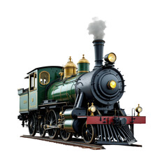 Fototapeta premium Vintage Steam Locomotive Engine with Classic Design and Historical Charm, Capturing the Essence of Rail Travel, Isolated on Transparent and White Background