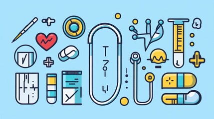 Fototapeta premium Medical infographic; healthcare, checkup, tools, pastel background, website banner