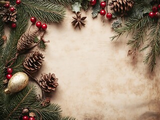 Christmas decorations on vintage paper