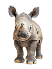 Fototapeta premium Standing cute baby rhinoceros isolated on a white background , animal.
