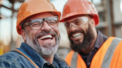 Project manager shares a joyful moment with a construction worker