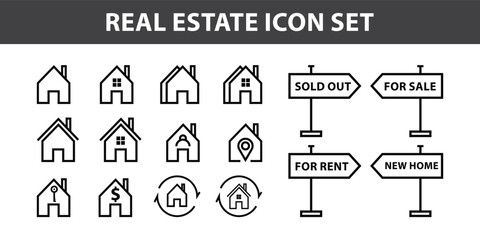 Real estate icon set, real estate home icon, real estate sale icon, real estate icon black, home icon vector, icon set