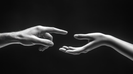 Reaching hands, connection, dark background, studio shot, help