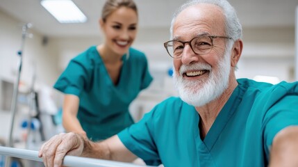 Obraz premium Physical therapist supports patient in rehabilitation exercises for mobility