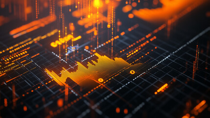 Futuristic Orange Data Visualization Abstract Technology Background with Glowing Grid and Dynamic