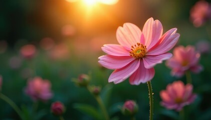 Fototapeta premium Gentle evening light falls on a delicate flower,, gentle glow