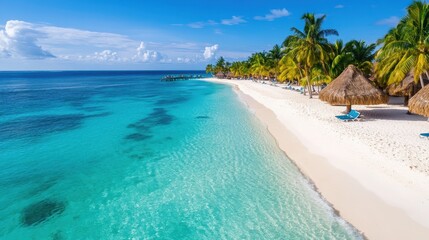 Fototapeta premium Tropical paradise boasts stunning bungalows and tranquil azure waters