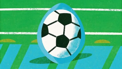 Obraz premium Abstract soccer ball with egg shape on green field - playful and surreal sports concept