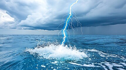 Natural phenomenon lightning in stormy coastal waters