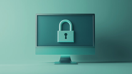 Computer Screen Displaying Padlock Icon Digital Security and Data Protection Concept