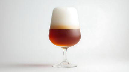 A glass of beer with foam on top of it