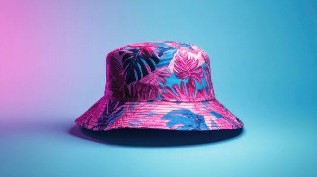 Tropical bucket hat on vibrant gradient background
