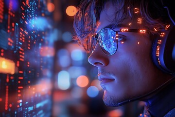 Gamer focused on futuristic interface