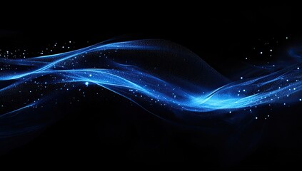 Abstract blue waves of light on black background