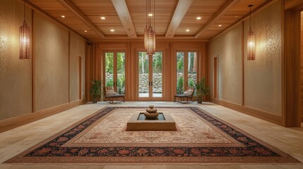 Serene Spa Interior: Tranquil Oasis of Wood and Light