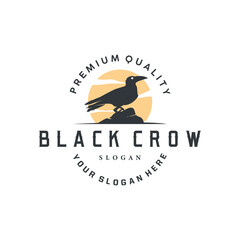 Black crow logo silhouette design with simple retro vintage black concept template illustration