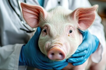 High Quality Image of Veterinarian Doctor Ready to Give a Medicine Shot to a Pig at the Farm