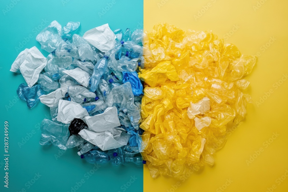 Aufkleber plastic waste versus recycled products illustrates the impact of recycling practices on environment 