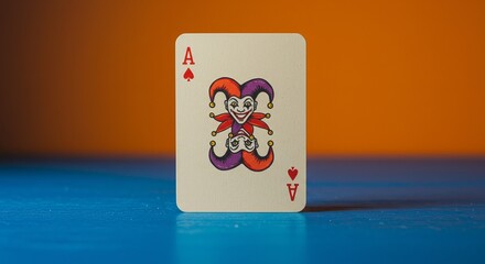Ace of hearts playing card with colorful joker design on vibrant background