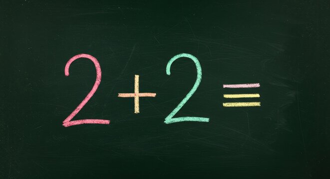 Colorful chalk math equation on blackboard representing simple addition for educational purposes