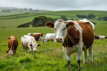 High Quality Visual of Cows Grazing on Grassy Field