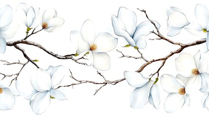 Delicate white magnolia flowers botanical art digital illustration nature close-up serenity