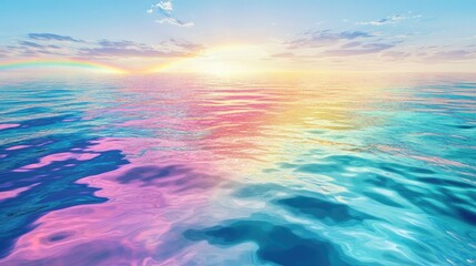 Obraz premium Pastel Ocean Sunset: A Dreamlike Seascape with Rainbow