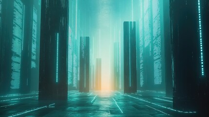 Digital Oasis: A Futuristic Cityscape of Code and Light