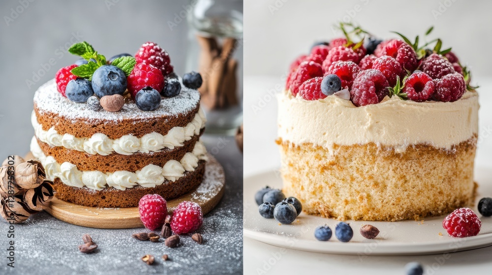 Aufkleber delicious layered cakes topped with fresh berries and cream ready to be served at a festive gatherin
