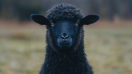 Black Sheep Portrait in a Field