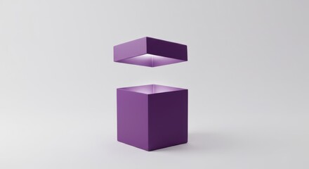 Fototapeta premium Floating purple cube with soft interior light against neutral background