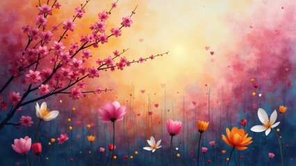 Early spring, abstract, artistic, ensemble of colors, wallpaper, Generative AI