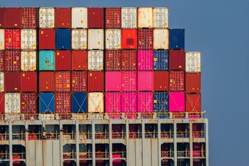 Fototapeta premium Coloured cargo containers loaded on board an international freighter