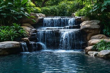 Naklejka premium Cascading Waterfall in Garden Pool