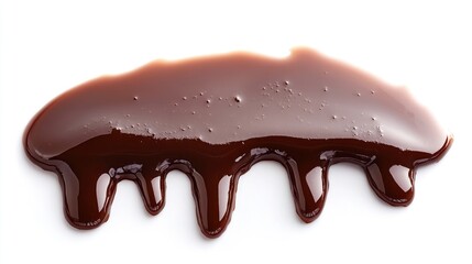 Dripping chocolate sauce spill on white background, food photography
